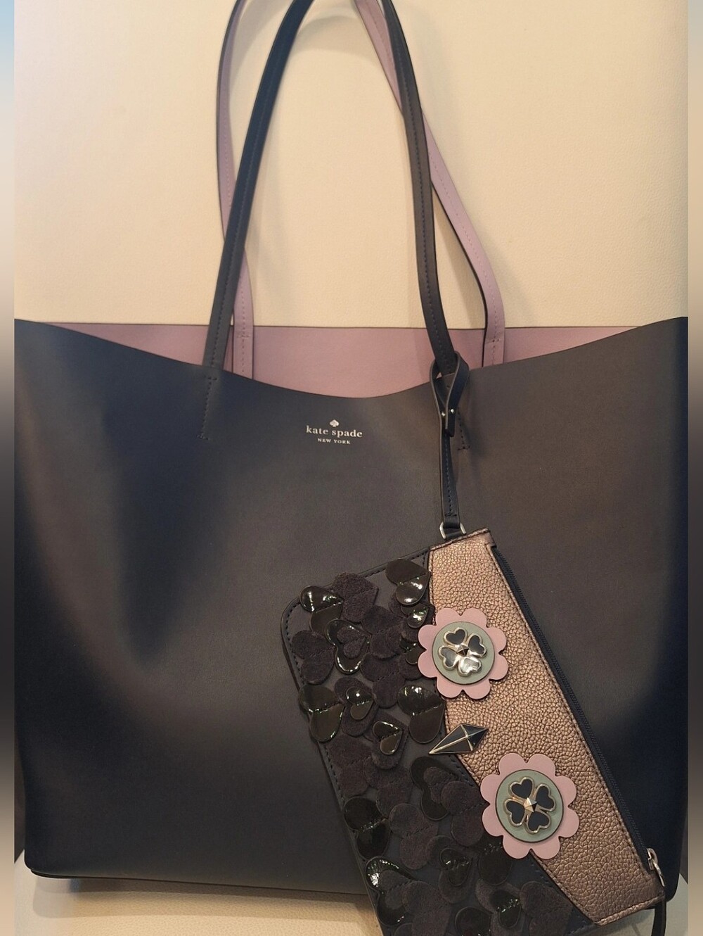 Kate Spade Navy & Lavender Zibbi Tote & Owl Wrislet EUC